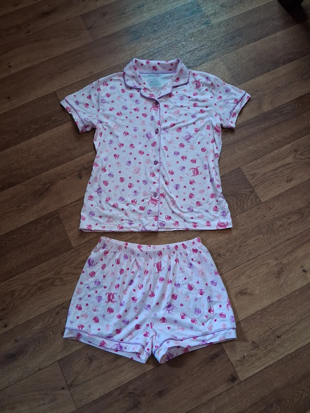 Juicy Couture Pink and White Heart Print Girls Pajama Set